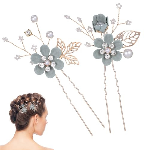 DECOMELODY Épingles à Cheveux Mariage pour Mariée 2 Pièces en Alliage et Tissu Léger Accessoire Délicat pour Photos Artistiques et Fêtes de Thé