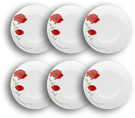 NOVASTYL - Lot 6 assiettes plates coquelicot 27cm en porcelaine - 2614925
