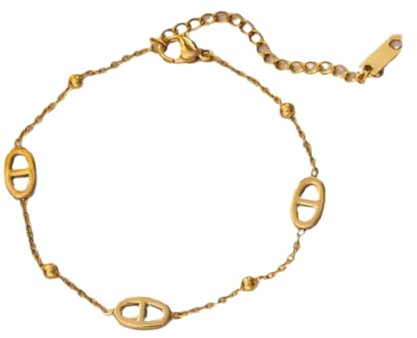 SARAI SHOP Bracelet chaîne fine maille Marine et boule en Acier Inoxydable Doré, Style bohème,ajustable, Design Élégant pour Femme- réglable de 16 à 21 cm