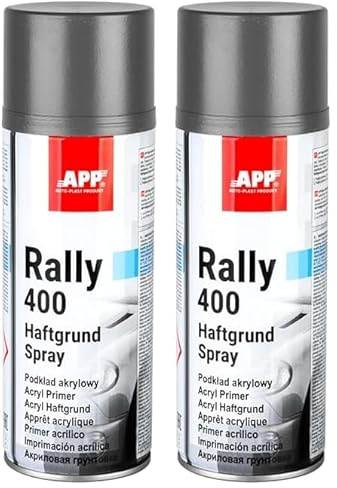 APP Rally 400 Acryl Primer Spray - Imprimación Universal | Imprimacion spray con excelente agarre | Pintura spray imprimacion para carrocería, metal, plástico y madera | 400ml | Gris (Paquete de 2)