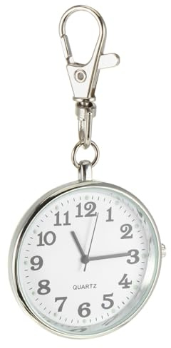 Abaodam Porte-Clés Montre de Poche à Quartz Grand Cadran Blanc Acier Inoxydable Pendentif Vintage pour Surveillance Infirmière Accessoire Léger et Pratique pour Paquet ou Vêtements