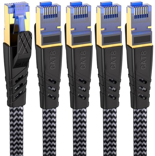 NORSHY Cat 8 Cavo Ethernet, 2m(5 Pezzi) Cavo Lan Nylon Piatto 40Gbps 2000MHz S/FTP Alta Velocità Cavo di Rete, Cavo RJ45 Internet per Gaming PS4/PS5, Router, Modem, Xobx