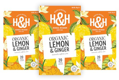 Heath & Heather Organic Lemon & Ginger Tea Bags – 3 Pack Gift Box | Zesty Lemon Tea with Warming Ginger | Caffeine-Free Lemon and Ginger Herbal Tea