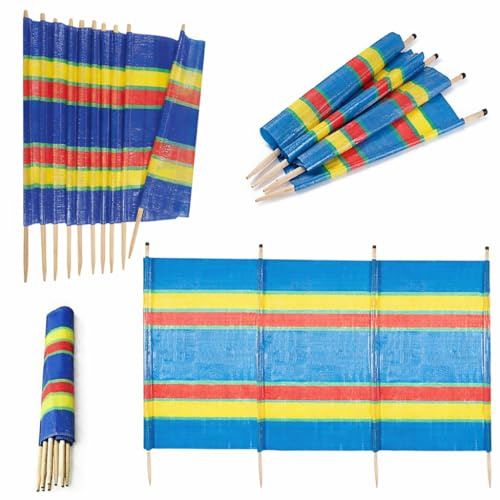 MEHRU Quality 10 Pole XL Windbreak Privacy Screen – Large Tall Outdoor Wind Shield Panel, Wooden Poles Sun Shade Shelter for Garden, Beach, Camping, Caravan & Festival
