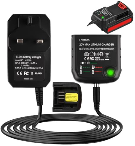 18V Lithium Ion Battery Charger Replacement for Black & Decker LCS1620 | Drill Li-ion Battery Charger Compatible with 10.8V 14.4V 20V LBXR20 LBXR2020-OPE LB20 LBX20 LBX4020 BL1514 Drill Power Tools