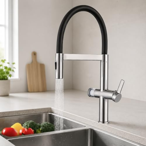 HOMELODY Grifo de cocina con filtro, 2026 arco alto, grifo de cocina de alta presión extensible, giratorio 360°, 2 funciones de pulverización, reajuste magnético, grifo mezclador de cocina de acero