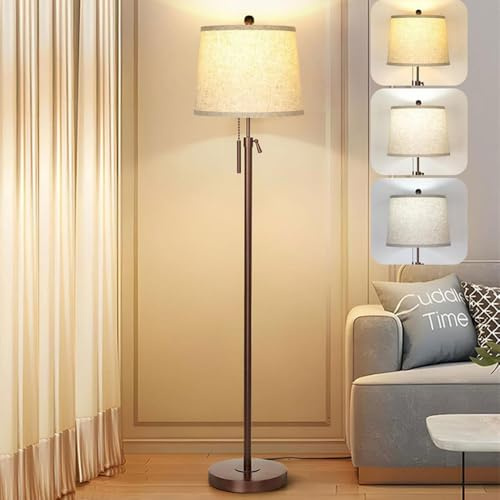 XANAYXWJ 3-färgsdimbar justerbar golvlampa - metalllampa med linneskärm, hörngolvlampa dragsladd, E26/E27 Sockel för hemmakontor Vardagsrum