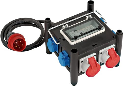 Brennenstuhl Kompakter Gummi-Stromverteiler mit zertifiziertem Sicherungsautomaten (2m Kabel, 2X CEE 400V/16A, 5X 230V/16A, ständiger Einsatz im Freien, mit FI-Schalter, Made in Germany)
