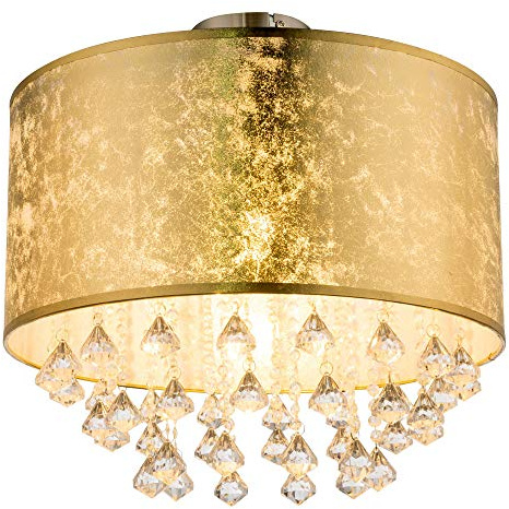 GLOBO Decken Lampe Schlaf Gäste Zimmer Stoff Schirm Kristall Leuchte Blatt-Gold Design 15187D3S