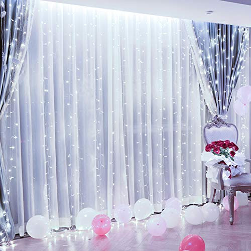 Silingsan 6M x 3M 600 LED Tenda Luci, Tenda Luminosa 8 Modalità Impermeabile Antigelo Energetico, Dimmerabile per Casa Giardino Terrazza DIY Natale Feste Halloween Bianco Freddo
