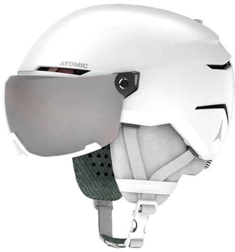 ATOMIC SAVOR VISOR JR Skihelm mit Visier - Weiß - Größe S - Für Kinder & Jugendliche - Max. Stoßdämpfung - Active Aircon Belüftung - Brille mit High End-Verspiegelung, 51-55 cm