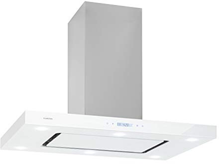 Klarstein Valeria Cappa Isola - 230W, max 650 m³/h, 3 livelli di potenza, illuminazione LED, pannello touch, vetro, acciaio inox, efficiente, PureAmbience Concept, bianco