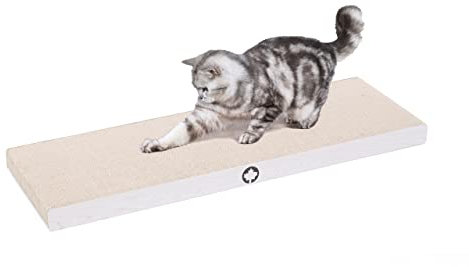 CanadianCat Company | Premium Kratzbrett XXL Saturn Kratzpappe für Katzen - wendbare Katzen-Kratzmatte in weiß, Langer Kratzspaß | ca. 90 x 30 x 5 cm