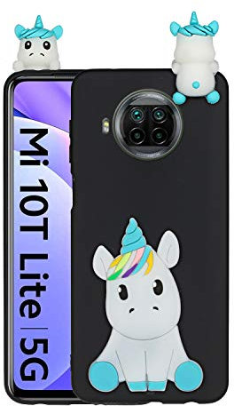 HopMore Kompatibel mit Xiaomi Mi 10T Lite 5G Hülle Dünn Silikon Weich Gel 3D Tier Motiv Slim Case Stoßfest Handyhülle Xiaomi Mi 10T Lite 5G Silikonhülle Schutzhülle Cover - Schwarzes Einhorn