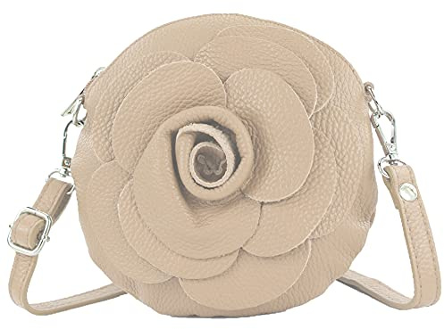 modamoda de T225 Damen Leder Umhängetasche Abendtasche Clutch Blüte Klein, handmade in Italy