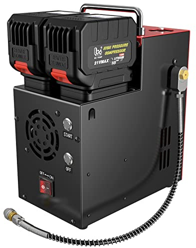 GX PUMP PCP Air Compressor L3 4500Psi/320Bar/32Mpa,PCP Compressor with Dual 18V Lithium Batteries,Set Pressure & Auto-Shutoff,Paintaball Air Compressor Built-in Oil-Water Separator&Cooling Fan