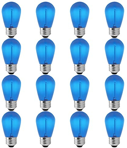 Lxcom Lighting S14 Blue Christmas Replacement Bulb 1W Vintage LED Edison Bulbs E26 Medium Base Decorative Vintage Filament String Lights for Patio Outdoor Light Bulbs, 16 Pack(Blue)