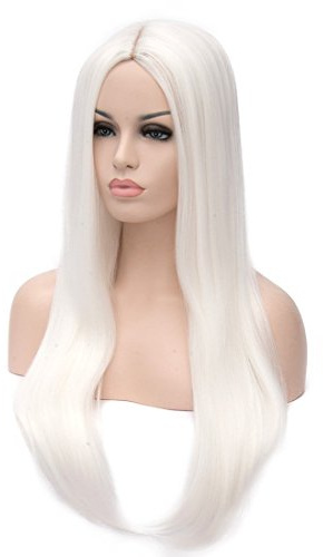 PORSMEER pelucas blancas disfraz mujer pelo natural larga liso Pelucas naturales rubia platino para niña Fiesta Halloween Cosplay Disfraz Disco