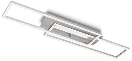 Briloner Leuchten - LED Deckenleuchte mit Mittellicht, warmweiße Lichtfarbe, getrennt schaltbare LED Deckenlampe, Speicherfunktion, schwenkbare Wohnzimmerlampe, Aluminium gebürstet 3546-018