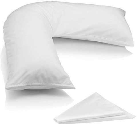 MH Home V Pillow With Pillowcase - Orthopedic Supportive Pillow For Neck, Back & Shoulder - Pregnancy Nursing Support Shaped Pillows And Case - Premium Hollowfiber Filling & Machine Washable