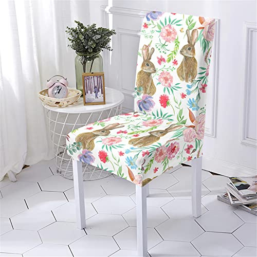 Morbuy Ostern Drucken Stuhlhussen Set Stretch Beschützer Stuhlbezug Stuhlüberzug, Universal Elastische Spannbezug Hochzeit Weihnachten Partys Bankett Hotel Dekor (6 Stück,Hase)