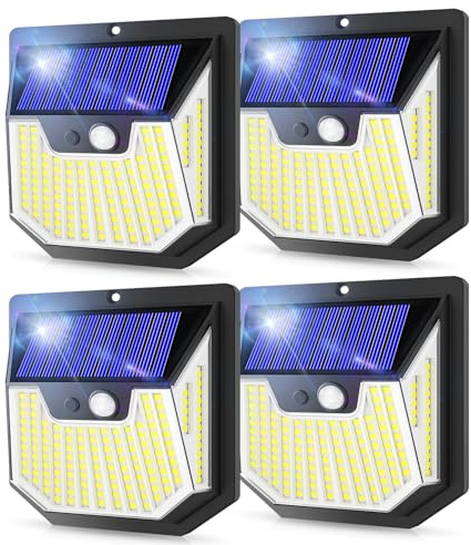 Seklin Solar Security Lights Outdoor Graden - 4PACK Solar Wall Lights 270° Wide Angle Motion Sensor Lights IP65 Waterproof Outside Powered Flood Lighting for Fence Garden