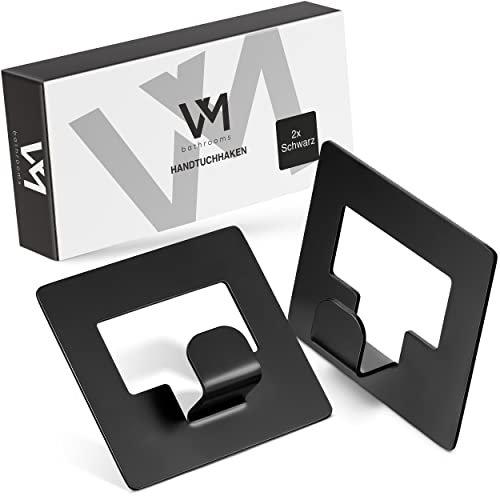 2 Stück Klebehaken Schwarz | Selbstklebende Haken in edlem schwarzen Design | einfache Anbringung ohne bohren | Handtuchhaken inkl. E-Book