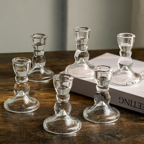 Romadedi Glas Kerzenhalter Kerzenständer Stabkerzen - 20pcs klar Glas Kerzen Ständer Elegant für Hochzeit Tischdeko Weihnachten Advent Wohnzimmer Deko