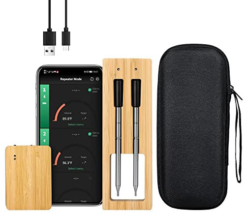 Wireless Meat Thermometer Smart Meat Thermometer for Grilling and Smoking Bluetooth 260ft Range Digital APP Control Cooking Thermometer for Oven/Grill/Kitchen/BBQ/Rotisserie, 2 Probes