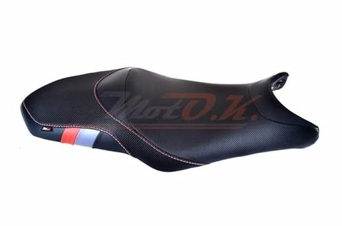 Moto Discovery Funda de Asiento Compatible con Yamaha XJ6 / Diversion 2009-2017 Negra/roja/Azul con Costuras Blancas y Rojas