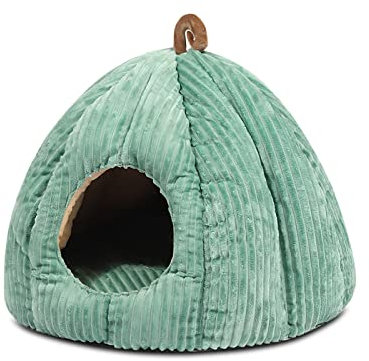 Galatée Katzenhöhlenbett, Haustierzelthöhlenbett Für Katzen Kleine Hunde, Waschbares Abnehmbares Katzennest, Weiche Und Gemütliche Plüschkatze Iglu -Höhlenbett（M, Grün