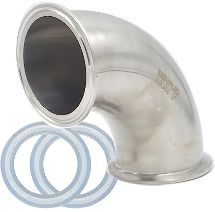 SENFUID Sanitary Ferrule Elbow 90 Degree 3 Tube OD Pipe Fitting with 2 Silicone Gaskets SS304 Tri Clamp 3 Inch