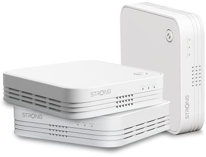 STRONG - Kit WiFi Mesh - AC 1200 Mbps - hasta 450m² de Cobertura WiFi Adicional - Compatible con Cualquier Box y Router Estándar - Doble Banda 2,4 GHz + 5 GHz - 3 Puertos Gigabit Ethernet - Blanco
