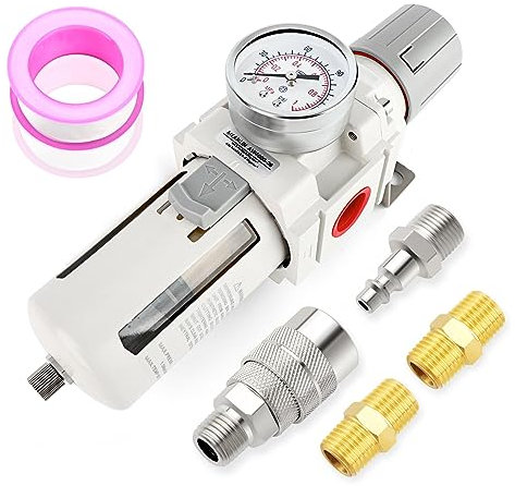MEANLIN Air Compressor Moisture Filter, AW4000-06 Air Line Filter, 3/4 NPT Inlet with 150 PSI Gauge and Valve Shut Off Switch for Air Tools and Spray Paint Gun