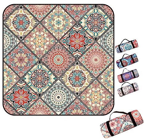 Picknickdecke 300x300, XXL Picknickdecke Wasserdicht, 3 Schichten Verdickt Groß Piknikdecken Isoliert mit Wasserdichter Rückseite, Picknick Decke Outdoor für Camping,Picknick,Wandern,BBQ,A,200x200cm