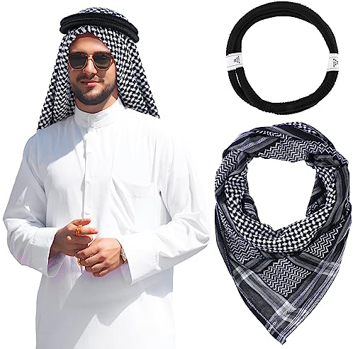 Keffieh musulman arabe keffieh foulard tactique avec corde Aqel pour homme et femme 140 x 140 cm, gris/noir, taille unique