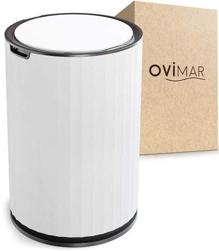 ovimar Dueodde secchio da bagno con sensore | bianco | funzione sensore touchless | secchio rotondo per cosmetici | secchio con coperchio | 7 l (litri) | adatto anche come contenitore per pannolini