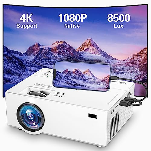 Projecteur vidéo 8500 Lumens, Projecteur Portable 1080P Full HD, Mini vidéoprojecteur Compatible avec HDMI, VGA, USB, AV, Ordinateur Portable, Smartphone