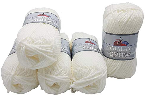 5 x 100 Gramm Strickwolle Himalaya Snow, 500 Gramm Wolle Super Bulky zum Stricken und Häkeln (weiss 75501)