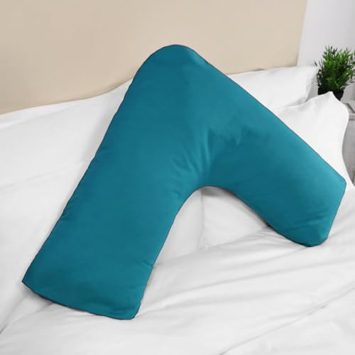 4All V Shaped Pillow With Pillowcase V Cushion for Neck Back Maternal Support Pregnancy Pillow Side Sleepers For Restful Sleep Aid Nursing Orthopedic Knee Pillow (Teal)