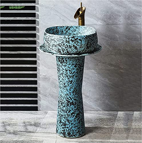Kunst-Badezimmerwaschbecken mit vollem Sockel, Standwaschbecken, handgefertigtes Keramik-Badezimmerwaschbecken im Retro-Stil (L)