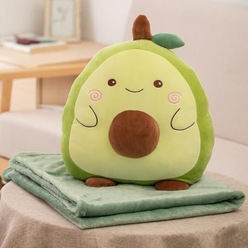 SMIUPIN Cuscino e coperta da divano con animali di flanella, 2 in 1 coperta da viaggio portatile e set di cuscini per il campeggio e l'ufficio (Avocado)