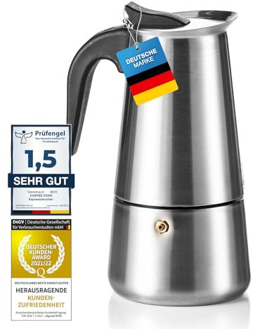 Coffee Fox® Espressokocher aus Edelstahl - Kaffeebereiter Kaffeekocher Espresso-Kanne (2 Tassen - 100 ml)