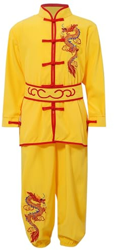 ranrann Barn pojke Kung Fu-dräkt traditionell kinesisk uniform Tai Chi kampsport uniform 3–16 år, Typ A gul, 9-10 ans