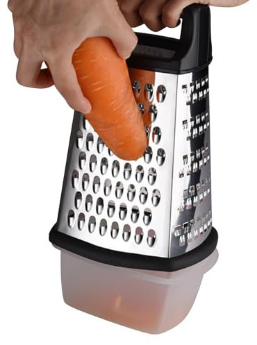Rallador de queso rectangular de alta resistencia, rallador de caja profesional, rallador de queso XL de 4 lados y rallador de queso con contenedor, triturador de acero inoxidable antideslizante