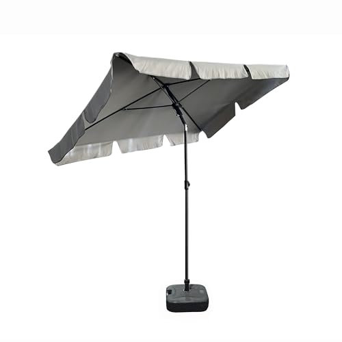 BDW - FLOKS Sonnenschirm 200x125cm - für Garten, Balkon, Terrasse - Sonnenschirm mit Volant - Winkelverstellbar - Sonnenschutz, Outdoor Sonnenschirm Groß - Grau