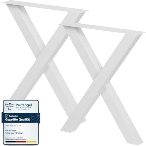 PROVENEDI - Tischbeine Metall weiß - 2 Stück X Form, rostfrei & modern - Tischgestell Maße L59 x B7 x H72 cm mit Bodenschoner für Schreibtisch Esstisch, Konferenztisch
