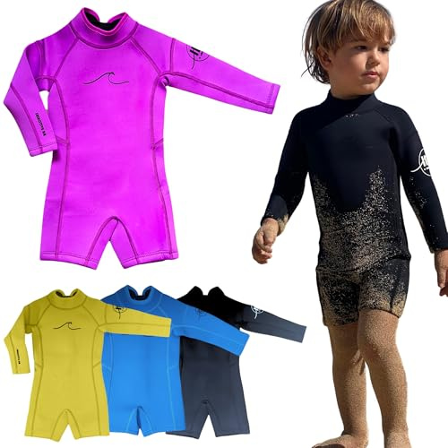 Selective HA Baby, Infant, Toddler, Kids Ultrasoft 1.5mm and 2.5mm Neoprene Longsleeve Shorty Wetsuit Springsuit, Yamamoto and Traditional Neoprene Versions (Electric Purple 2.5mm Yamamoto, 4T (L))