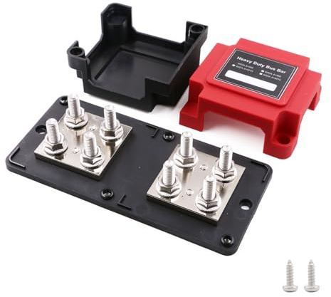 Gloaso Bus Bar Copper 12V-48V DC 400A Busbar Heavy Duty with 8X M8 Terminals Studs Power Distribution Blocks for Car Marine Truck Caravan Boat Camper Solar Battery System, Red& Black