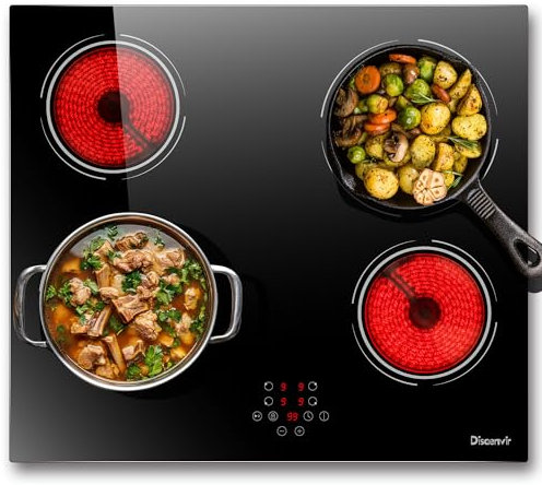 Disaenvir Ceramic Hob 4 Burners, Built in Electric Hob 6000W with Touch Control, 4 Zone Cooktop with Safety Lock & Timer Control, Pause, 220-240V, no Plug